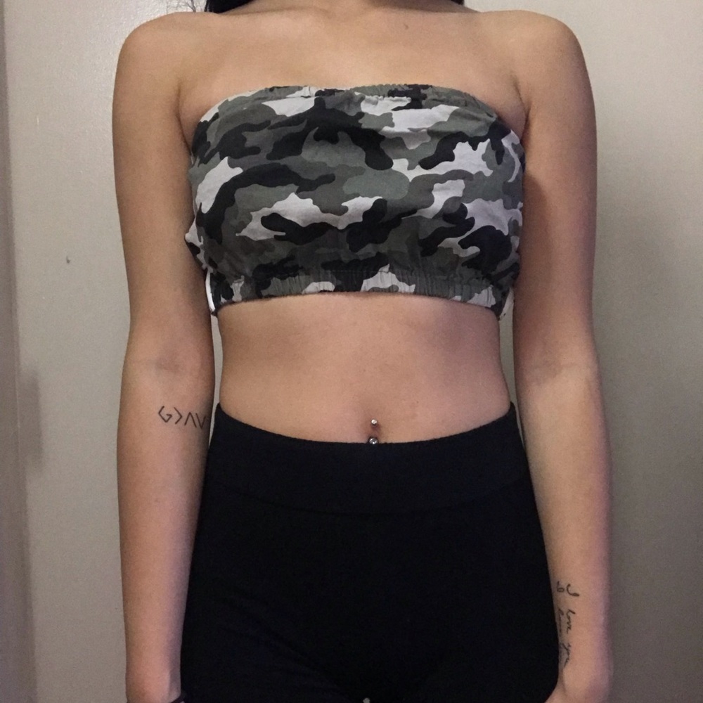 Grey and black camo tube top
